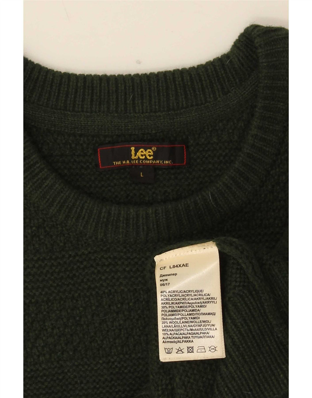 Lee Herren-Pullover mit Rundhalsausschnitt, groß, grünes Acryl