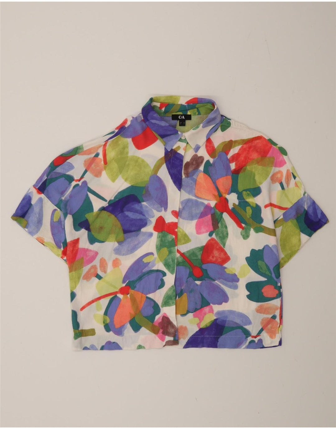 C&A Kurzarm-Hemdbluse für Damen, EU 40, mittelgroß, mehrfarbig, Blumenmuster