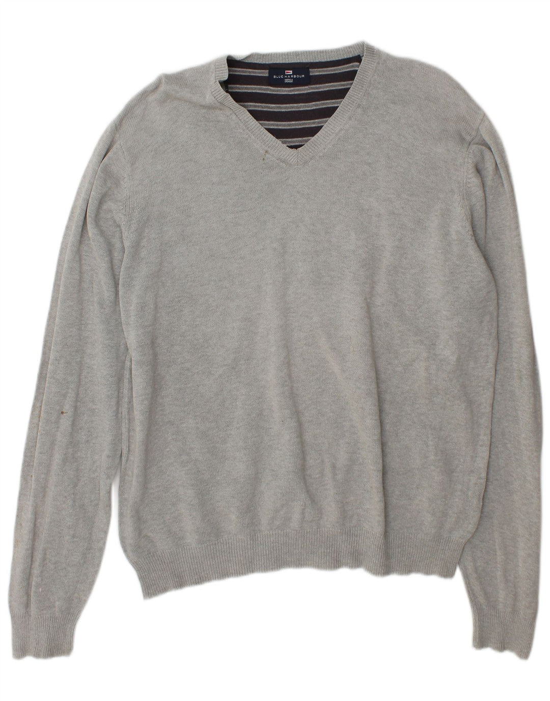 Marks & Spencer Herren Blue Harbor V-Ausschnitt Pullover Pullover Große graue Baumwolle