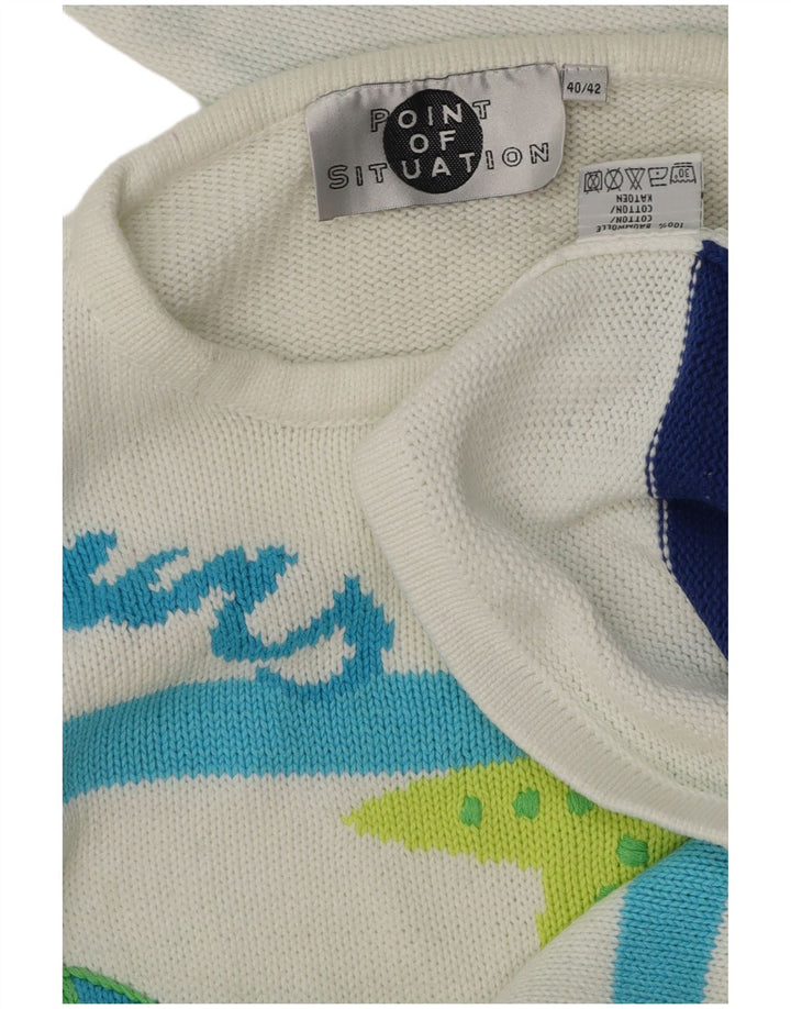 VINTAGE Damen Pullover mit grafischem Rundhalsausschnitt, EU 40, mittelweiß gestreift