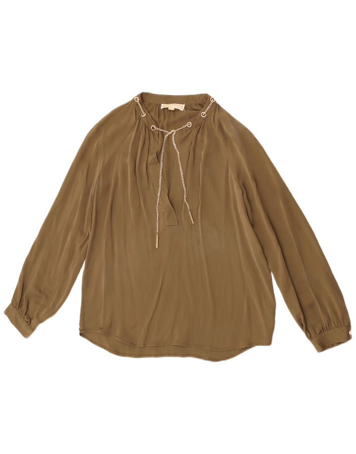 Michael Kors Langarm-Blusenoberteil für Damen, UK 16, Größe L, Khaki, Seide