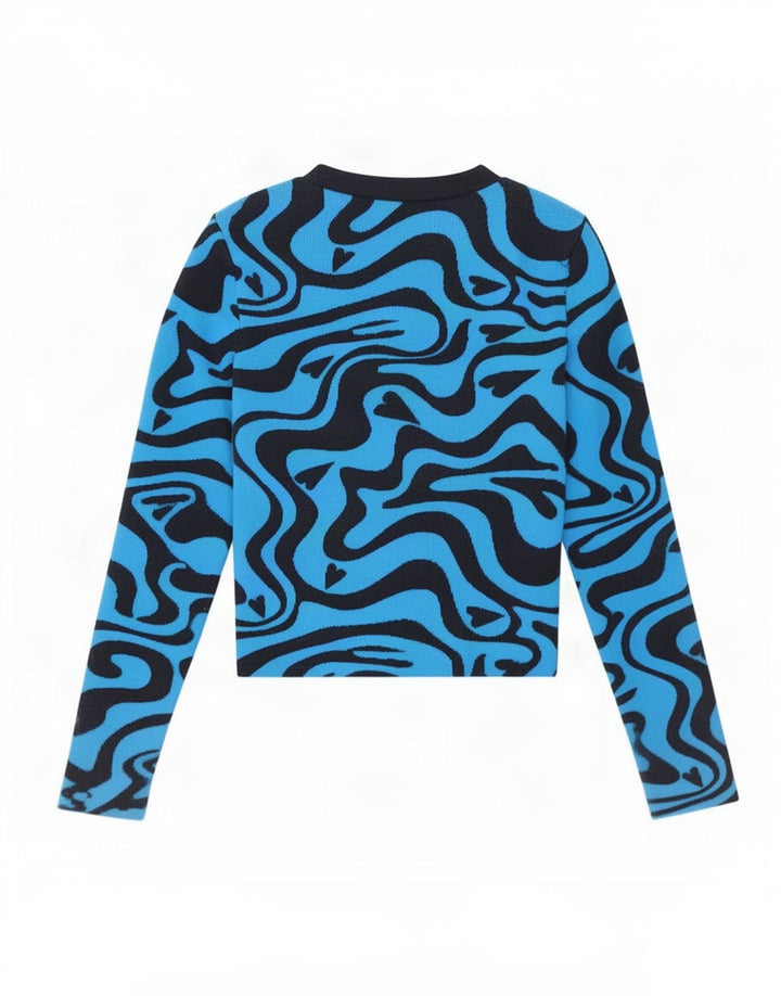 Zara Womens Abstract Pattern Crop Top Langarm UK 8 Small Blau Polyester