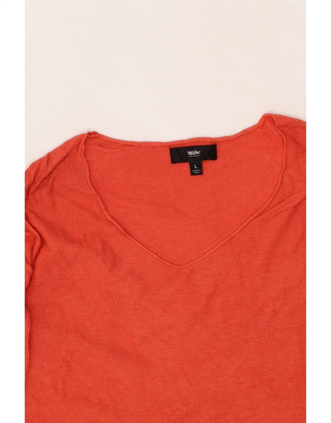 MOSSIMO Womens V-Neck Jumper Sweater UK 16 Large Orange Nylon Vintage Mossimo and Second-Hand Mossimo from Messina Hembry 