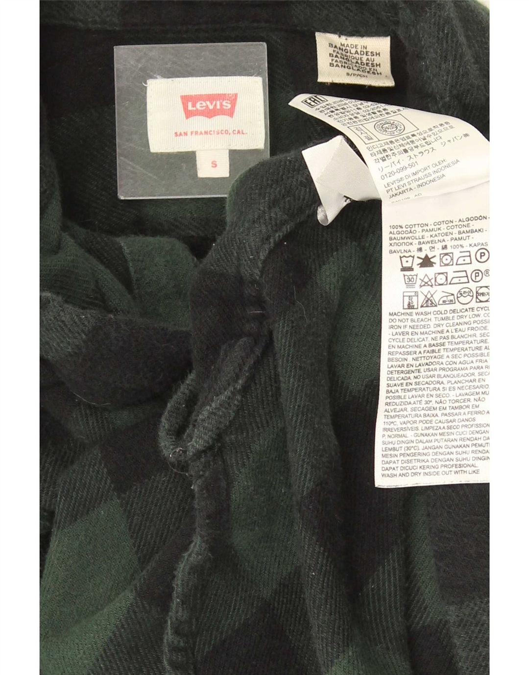 Levi's Herren-Flanellhemd, kleine grüne Gingham-Baumwolle