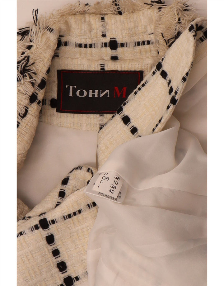 Vintage Damen 3-Knopf-Blazerjacke UK 10 Small Off White Check Wool