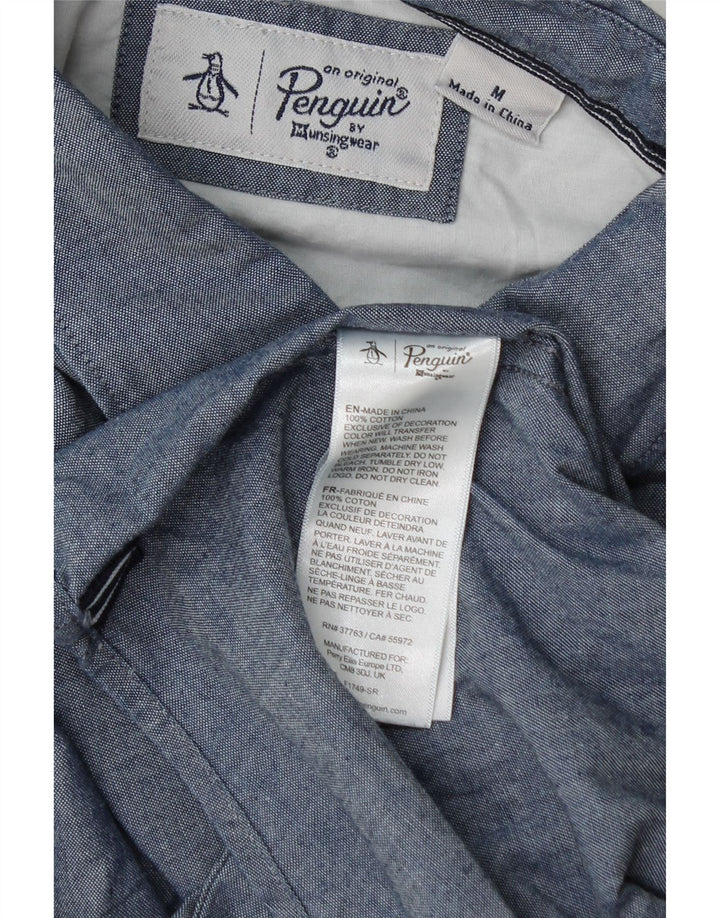 Pinguin-Herrenhemd aus mittelblauer Baumwolle