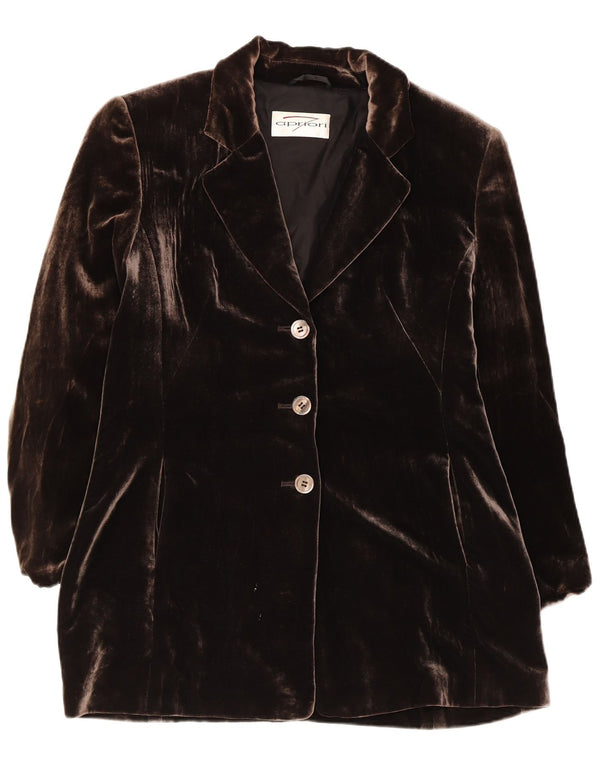APRIORI Damen-Blazerjacke mit 3 Knöpfen, UK 14, große braune Seide