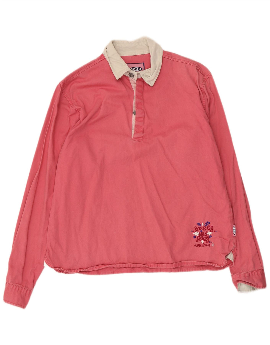 Vintage Damen Grafik-Pullover-Shirt UK 16 Große rosa Colourblock-Baumwolle