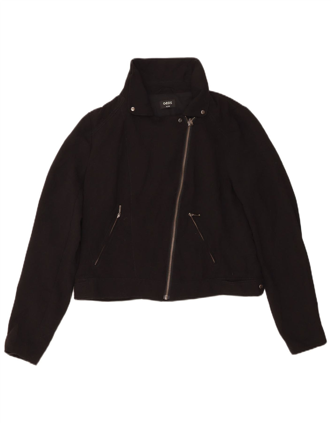 Oasis Damen Crop Bikerjacke UK 12 Mittelschwarzes Polyester