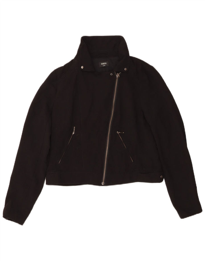 Oasis Damen Crop Bikerjacke UK 12 Mittelschwarzes Polyester