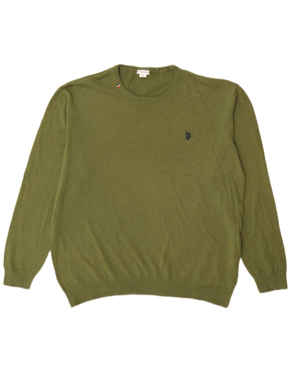 U.S. Polo Assn. Herren-Pullover mit Rundhalsausschnitt, Größe 3XL, grüne Baumwolle