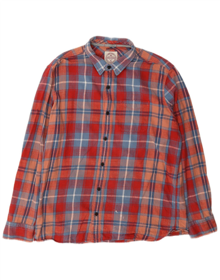 Fat Face Herren-Flanellhemd XL, rot kariert, Baumwolle