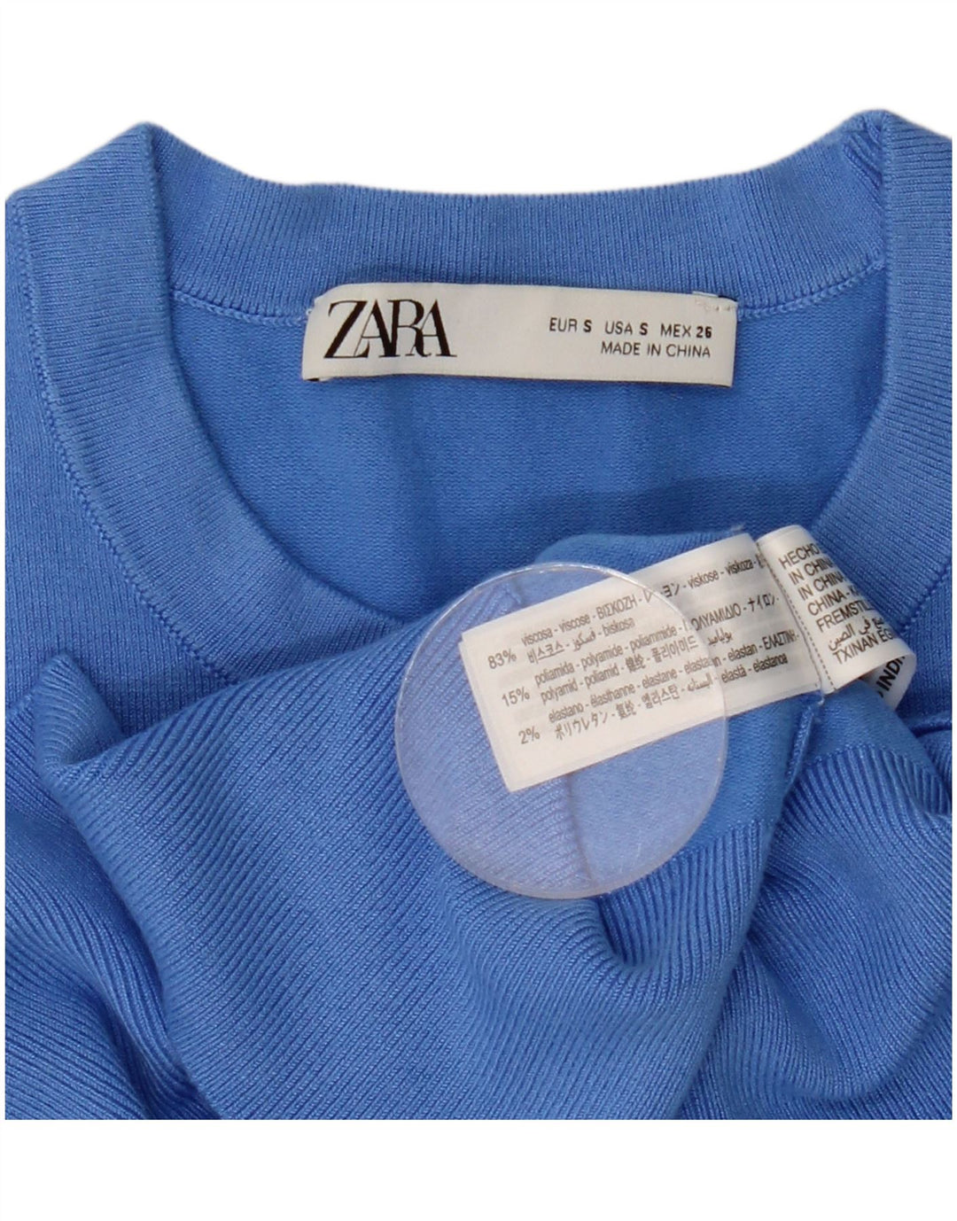 Zara Damen-Pullover mit Rundhalsausschnitt, UK 10, kleine blaue Viskose