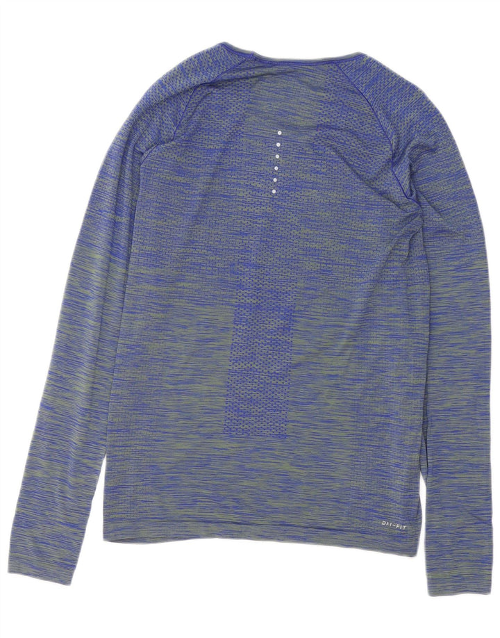 Nike Damen Dri Fit Top Langarm UK 12 Mittelblau gestreift