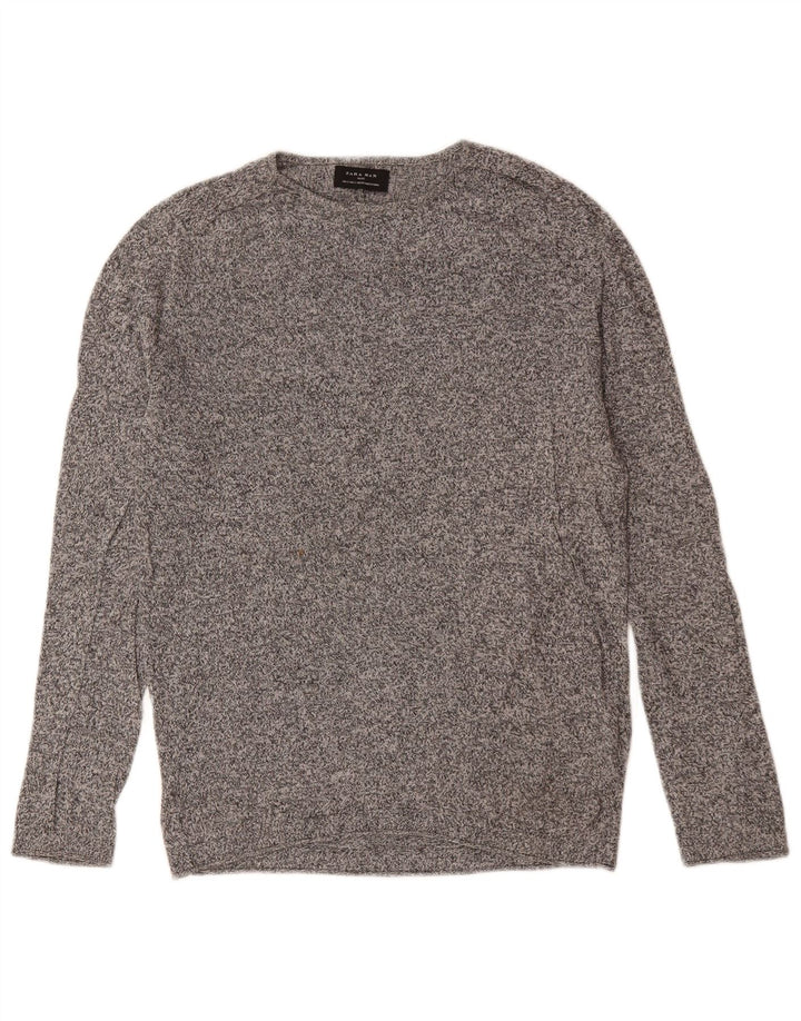 ZARA Mens Boat Neck Jumper Sweater Small Grey Flecked Cotton