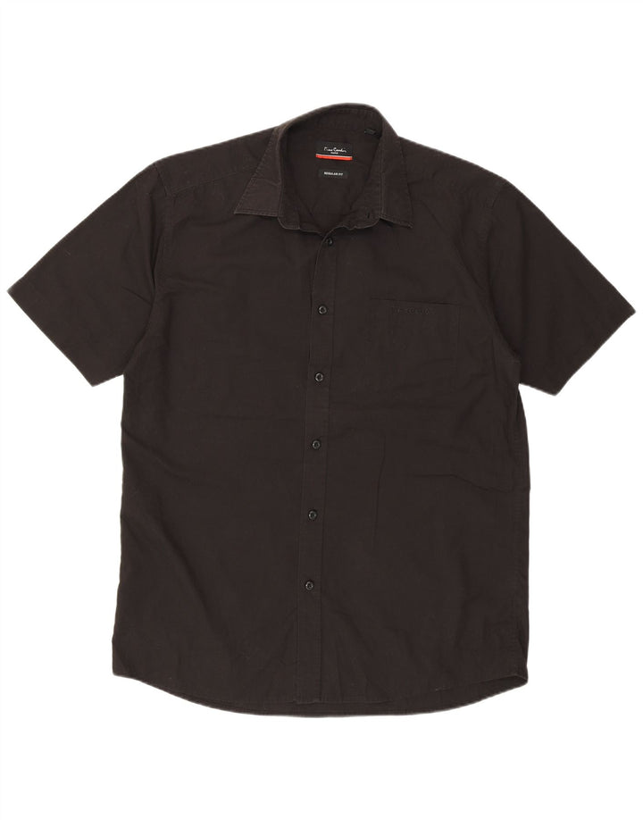 Pierre Cardin Herren Kurzarm-Hemd mit normaler Passform Mittelschwarzes Polyester