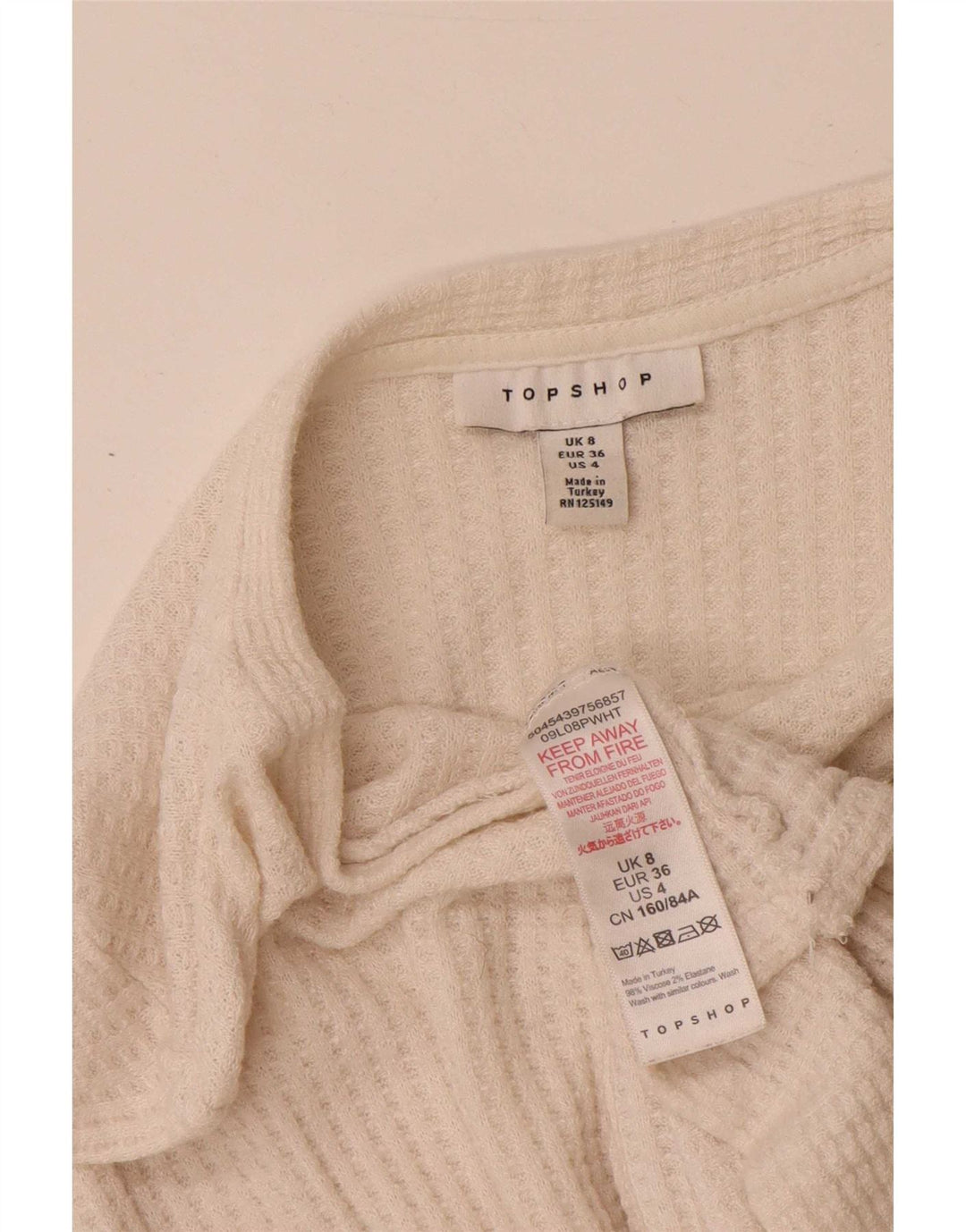 Topshop Damen Crop Top Langarm UK 8 Small Weiße Viskose