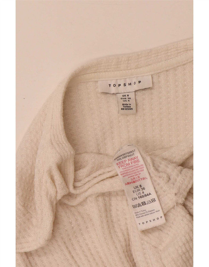 Topshop Damen Crop Top Langarm UK 8 Small Weiße Viskose