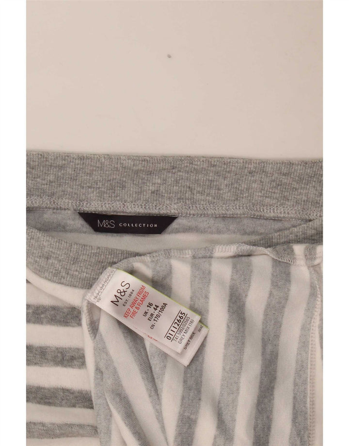 Marks & Spencer Damen-Oberteil, langärmlig, UK-Größe 44, Größe L, grau gestreift, Baumwolle