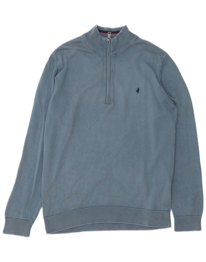MARLBORO CLASSICS Herren-Pullover mit Reißverschluss am Hals, groß, aus blauer Baumwolle