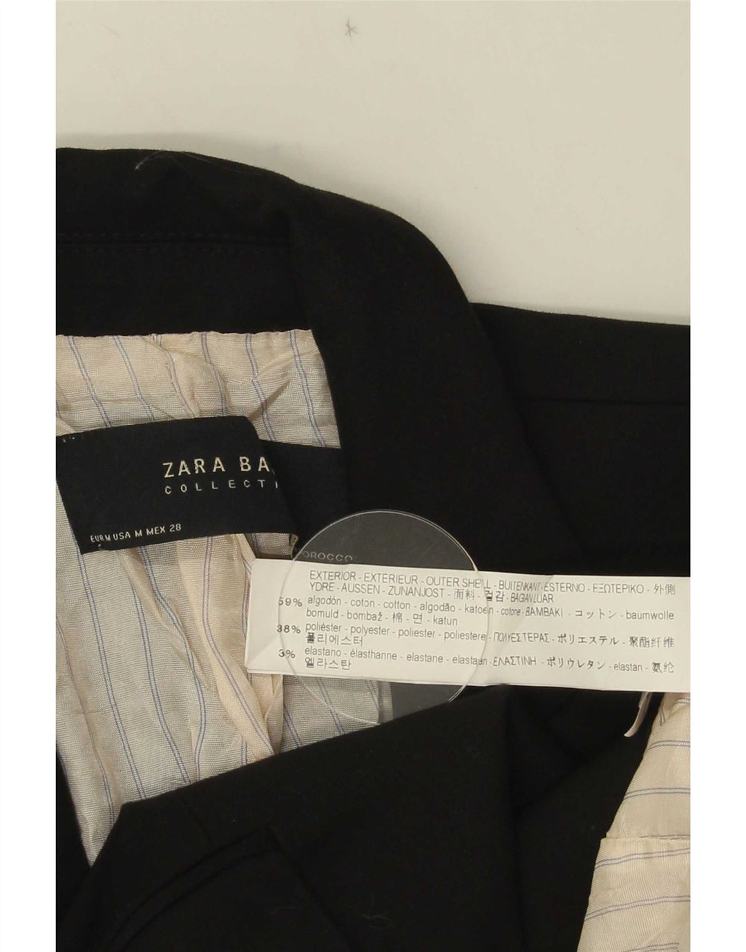 Zara Damen 1-Knopf-Blazerjacke UK 12 Mittelschwarze Baumwolle