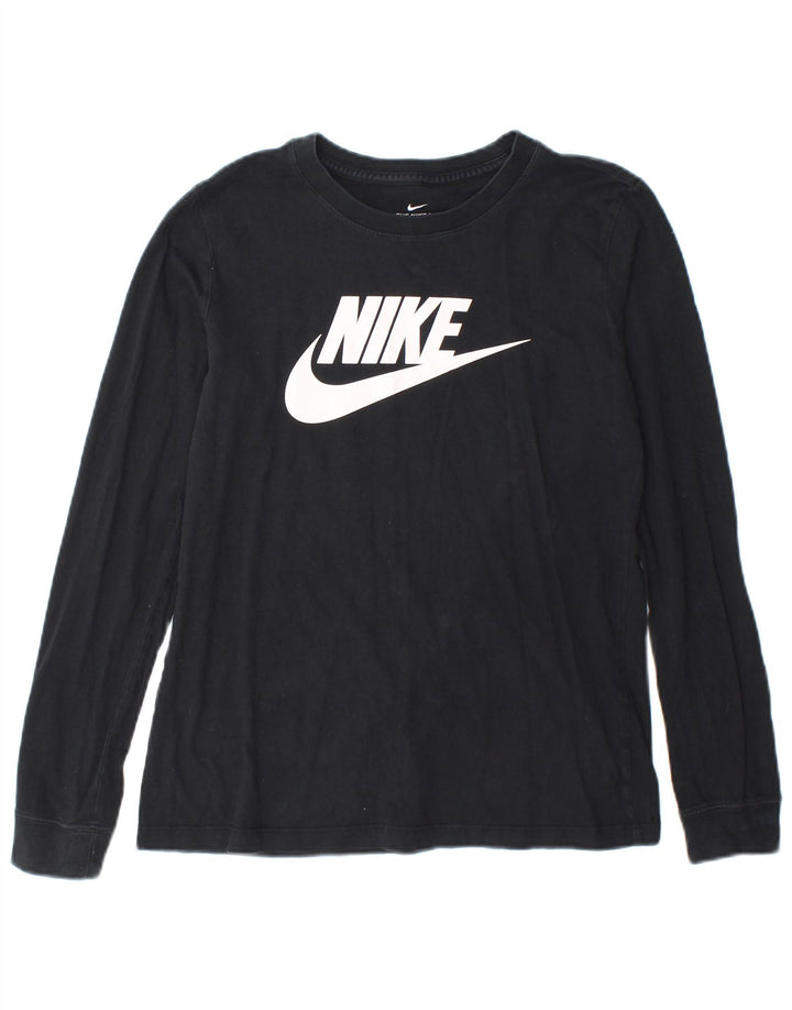 Nike Womens Graphic Top Langarm UK 10 Small Schwarz Baumwolle