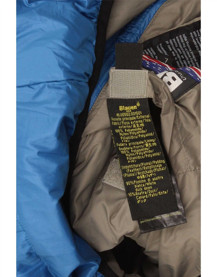 Blauer gepolsterte Herrenjacke mit Kapuze, UK 40, großes blaues Nylon
