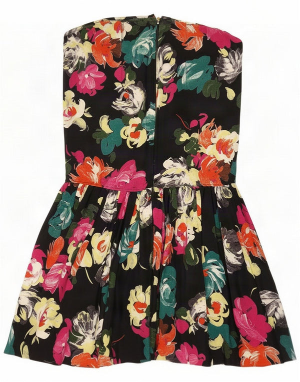 Vintage Damen Trägerloses Kleid UK 8 Small Black Floral