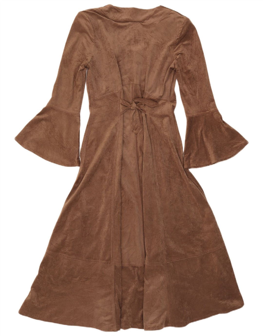 Vintage Damen Maxi-Langarm-A-Linien-Kleid UK 12 Mittelbraunes Polyester