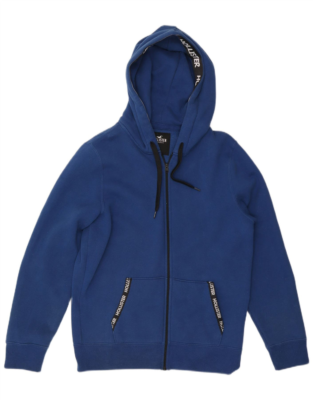 HOLLISTER Herren-Kapuzenpullover mit Reißverschluss, mittelblaue Baumwolle