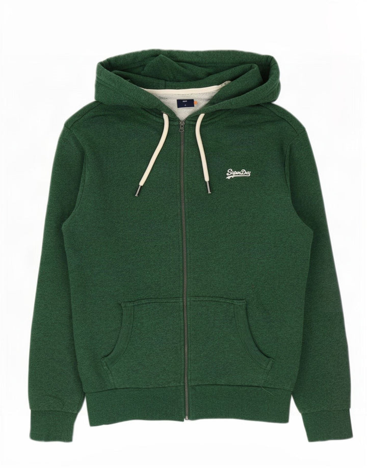 Superdry Herren-Kapuzenpullover mit Reißverschluss, mittelgrüne Baumwolle
