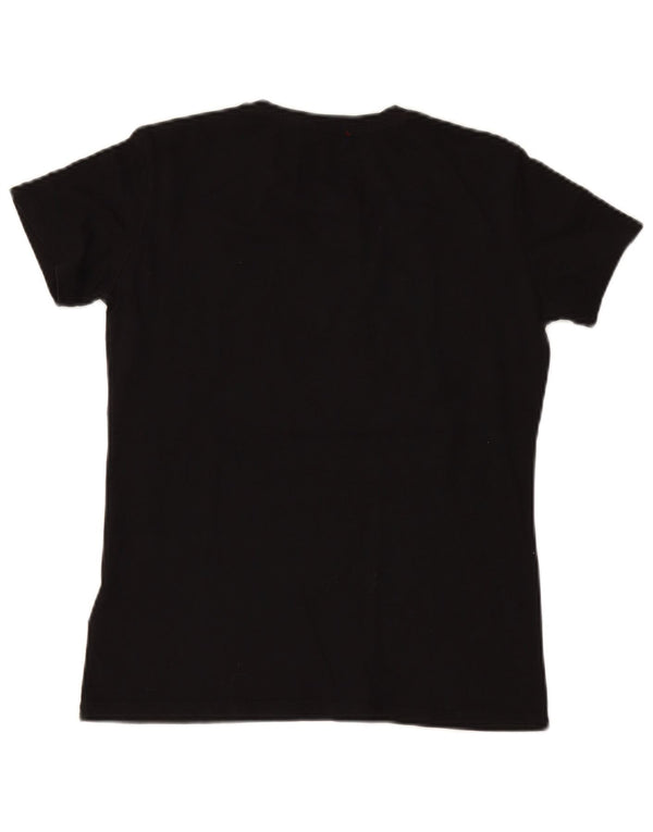 GUESS Damen Grafik T-Shirt Top UK 12 Medium Schwarz Baumwolle