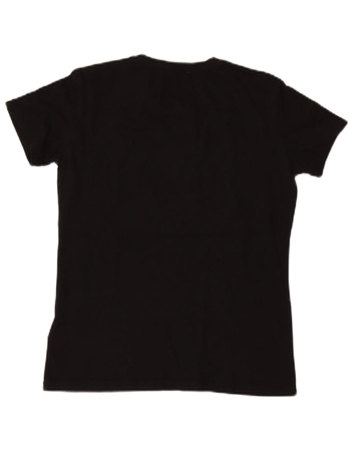 GUESS Damen Grafik T-Shirt Top UK 12 Medium Schwarz Baumwolle