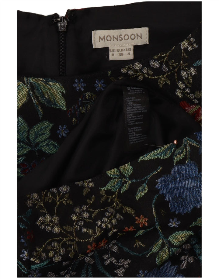 MONSOON Damen-Etuikleid, Größe S, Schwarz, Blumenmuster, Polyester