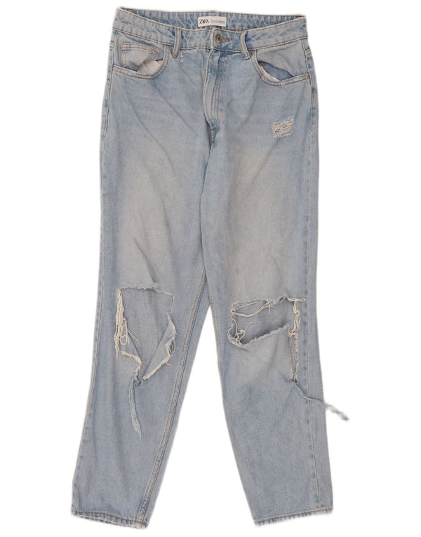 Zara Damen Distressed High Waist Jeans EU 40 Medium W30 L27 Blau