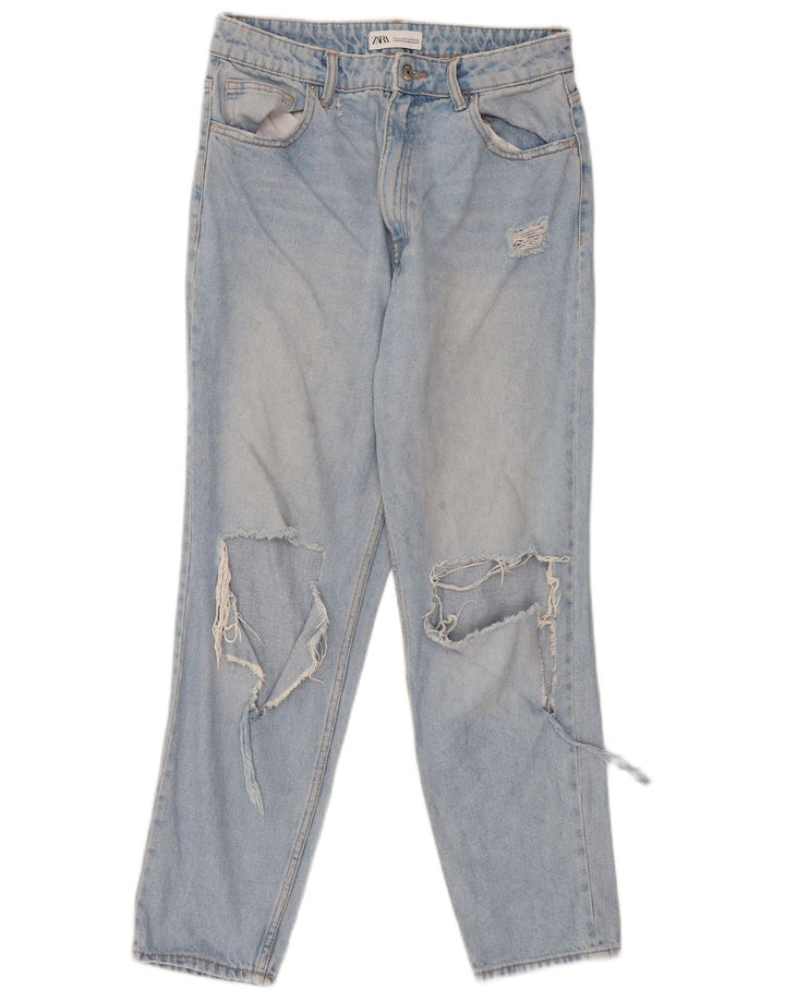 Zara Damen Distressed High Waist Jeans EU 40 Medium W30 L27 Blau