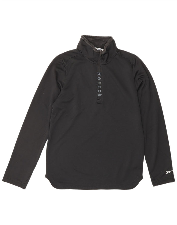 REEBOK Herren-Trainingsanzug-Oberteil mit grafischem Reißverschluss und Kragen, Größe S, schwarz, Polyester