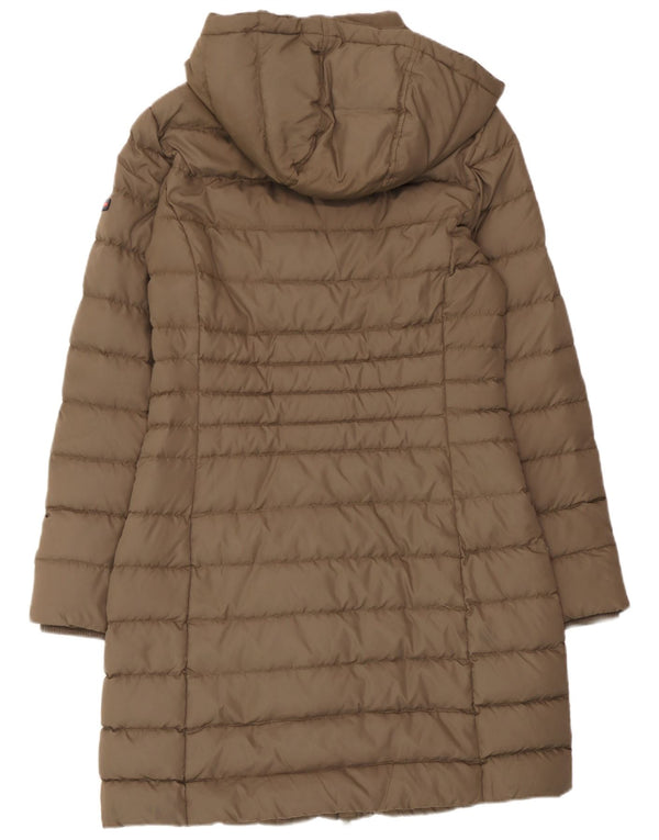 Tommy Hilfiger Wattierter Damenmantel mit Kapuze, UK 14, mittelbeigefarbenes Polyester