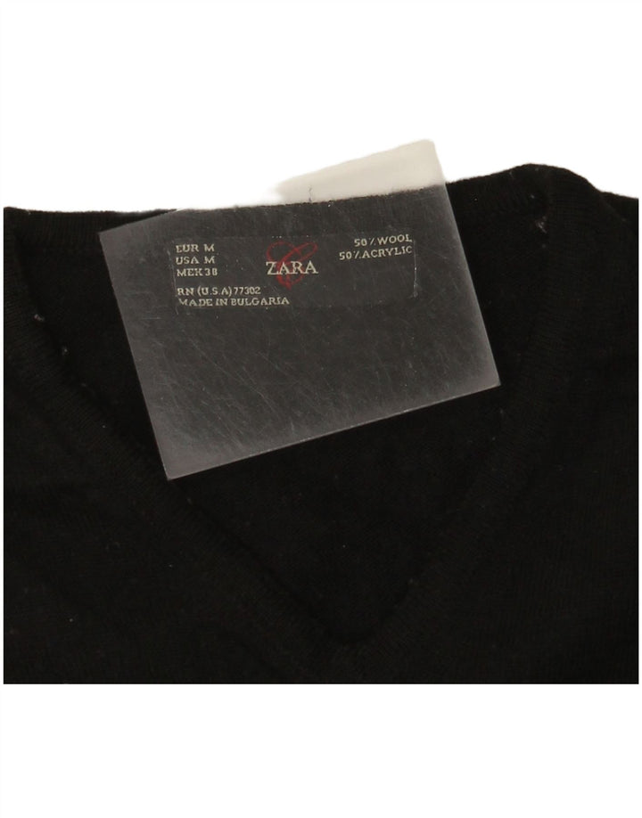 Zara Herren-Pullover mit V-Ausschnitt aus mittelschwarzer Wolle