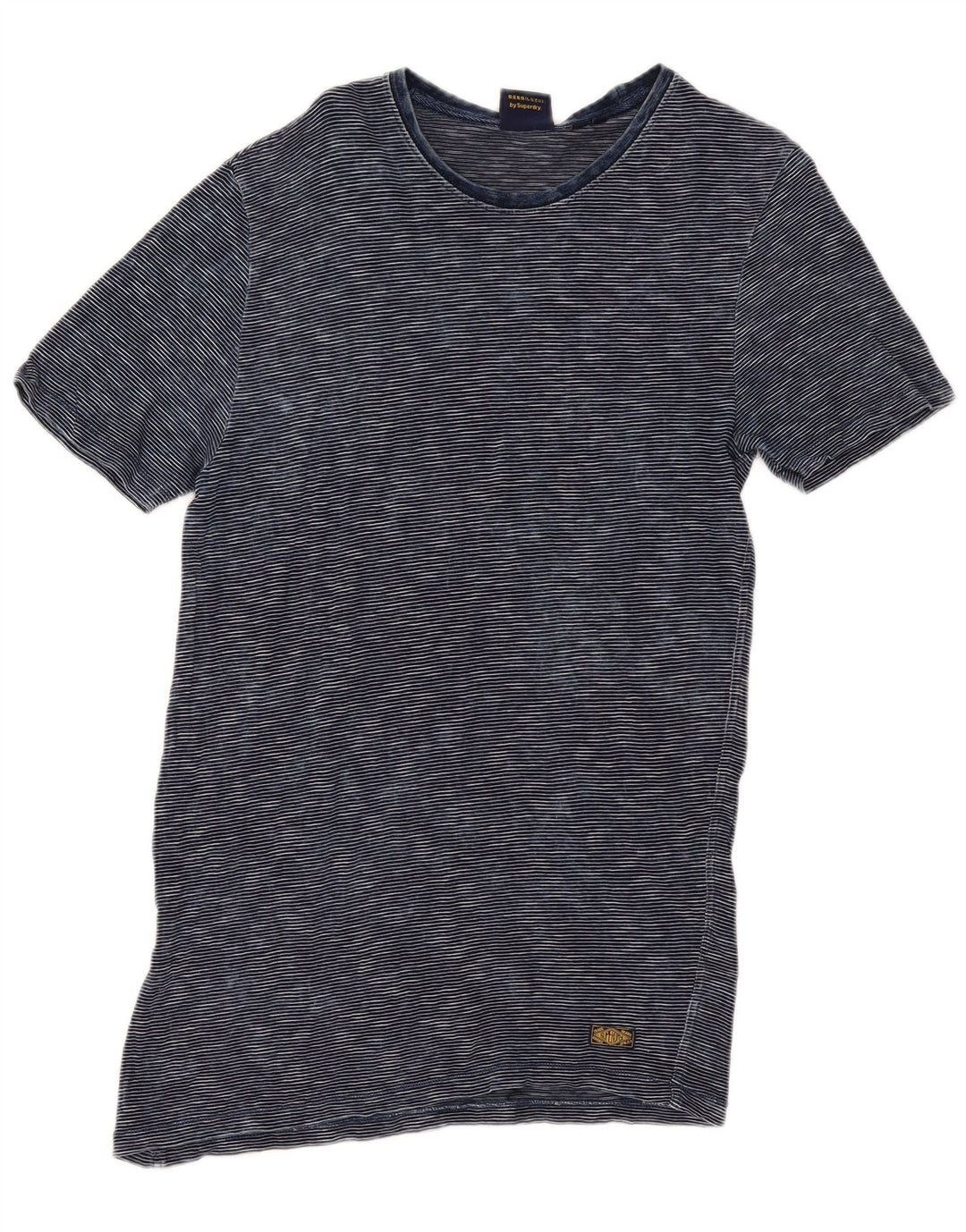 Superdry Herren T-Shirt-Oberteil aus mittelblauer Nadelstreifen-Baumwolle