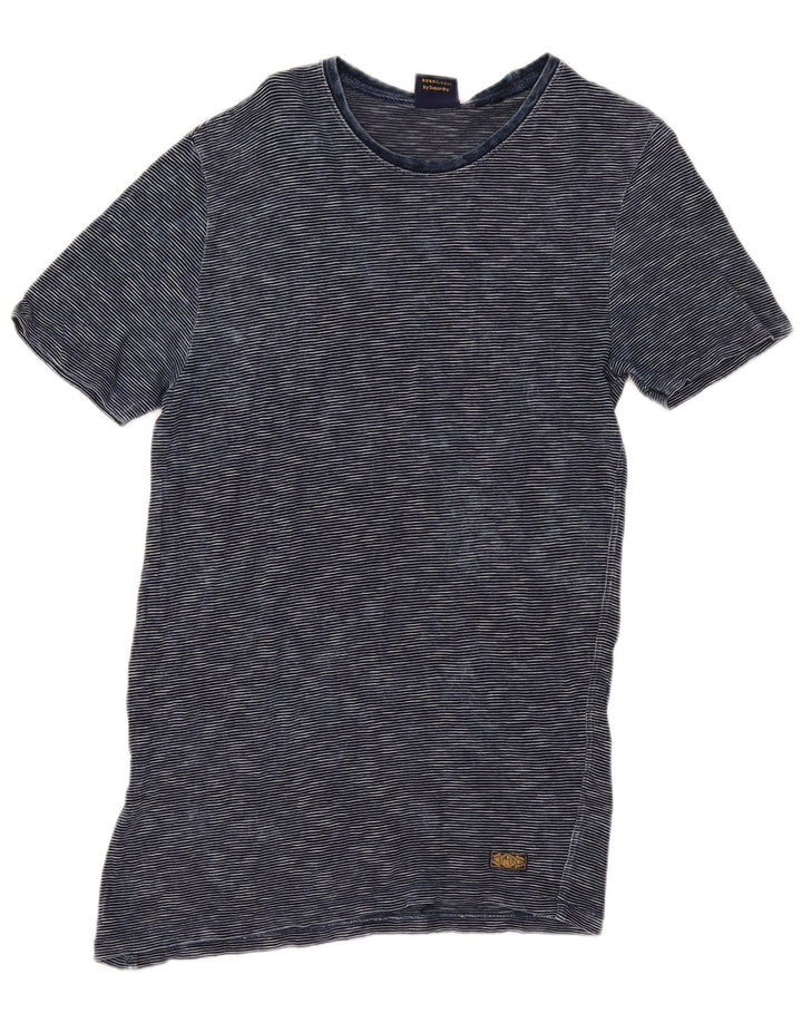 Superdry Herren T-Shirt-Oberteil aus mittelblauer Nadelstreifen-Baumwolle