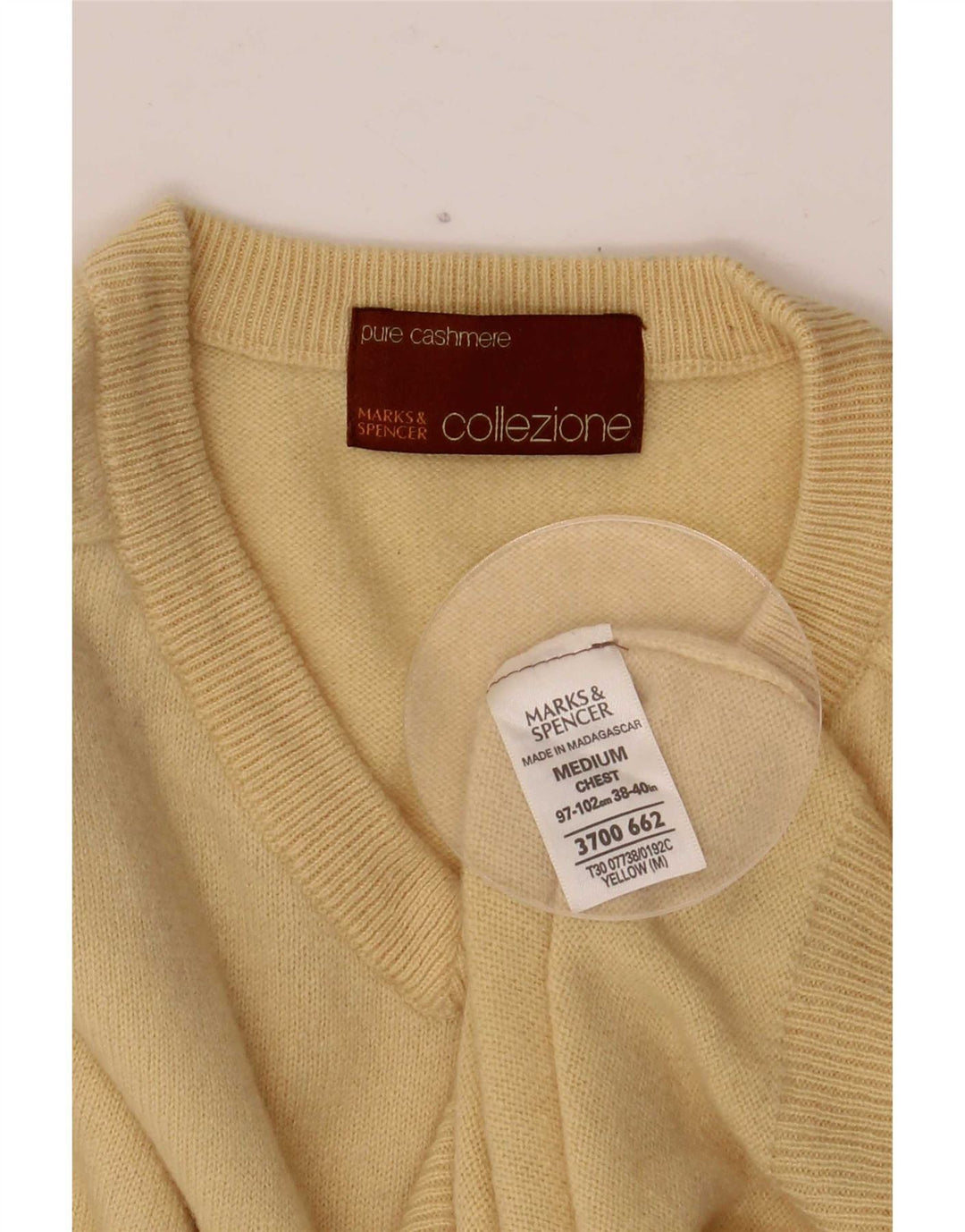 Marks & Spencer Herren-Pullover mit V-Ausschnitt aus mittelgelbem Kaschmir