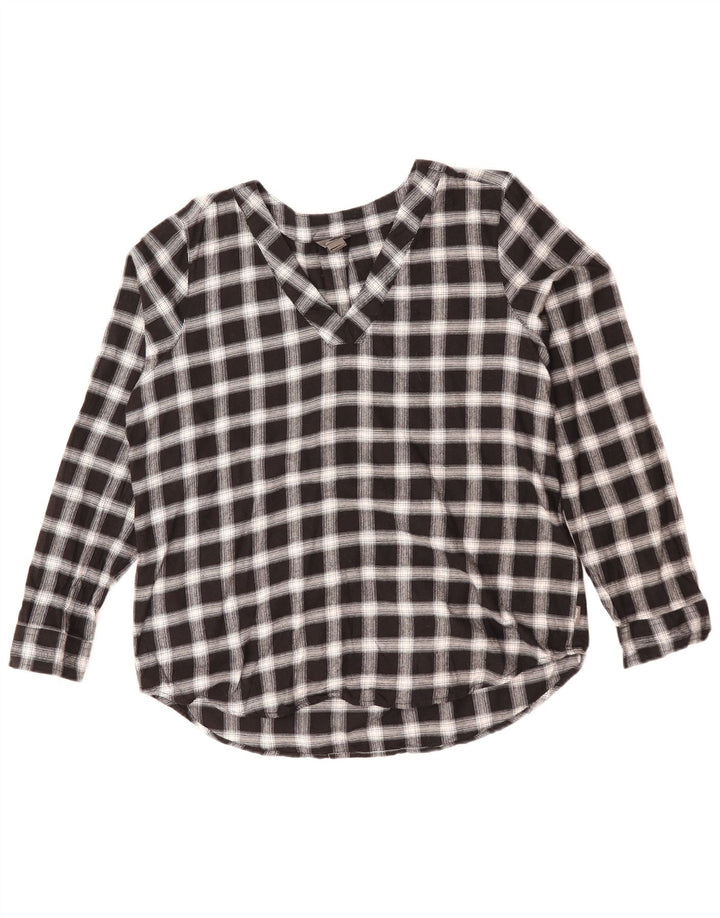 Eddie Bauer Womens Loose Fit Pullover Shirt UK 14 Mittelschwarz karierte Baumwolle