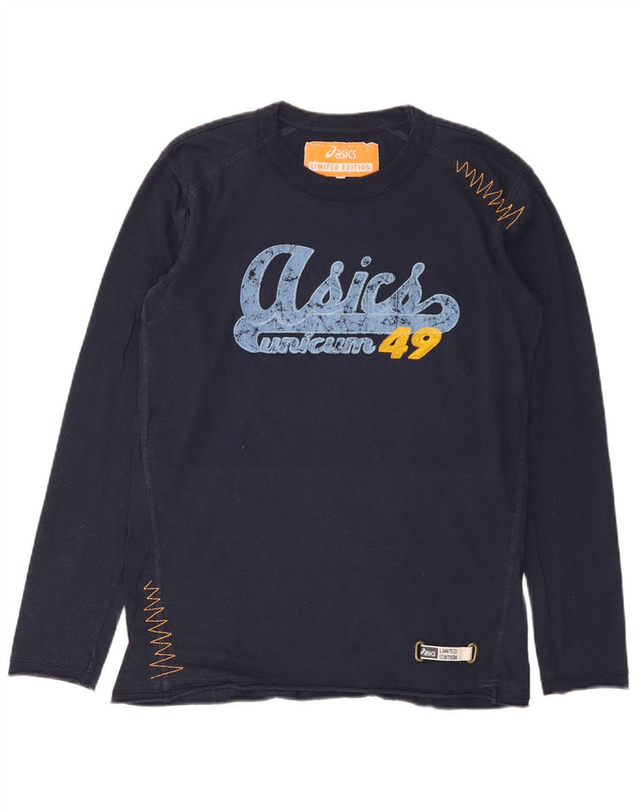 Asics Herren Graphic Top Langarm Small Marineblau Baumwolle
