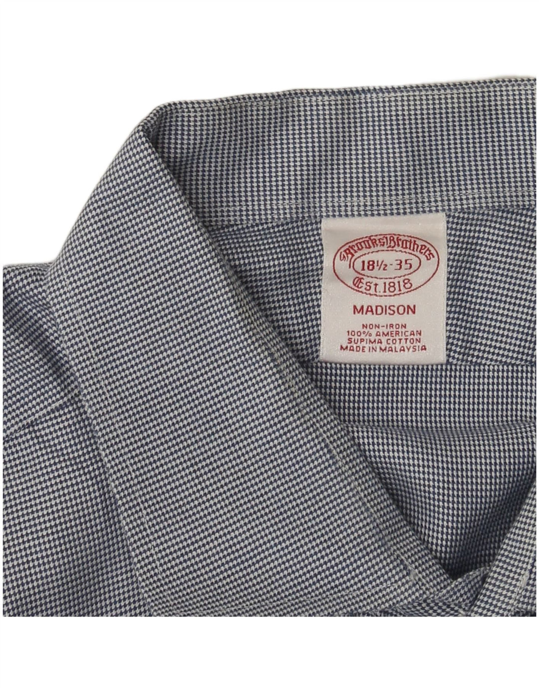 BROOKS BROTHERS Herren-Madison-Hemd, Größe 18 1/2 2XL, blaue Hahnentritt-Baumwolle