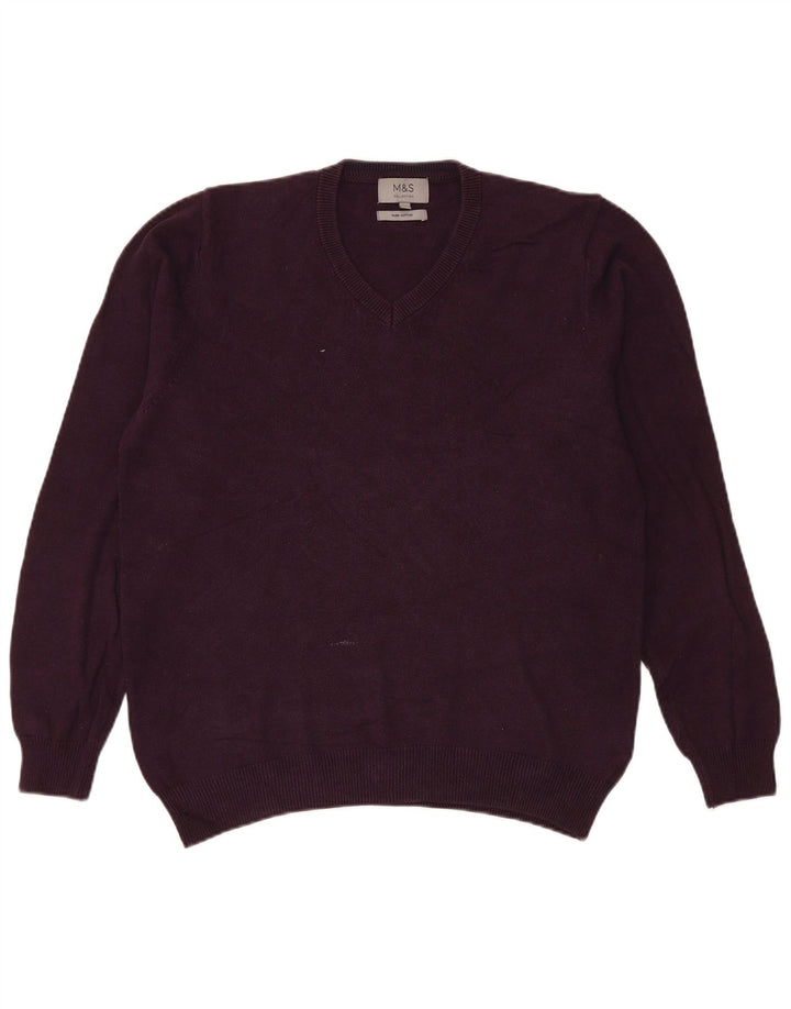 Marks & Spencer Herren-Pullover mit V-Ausschnitt, mittlere kastanienbraune Baumwolle