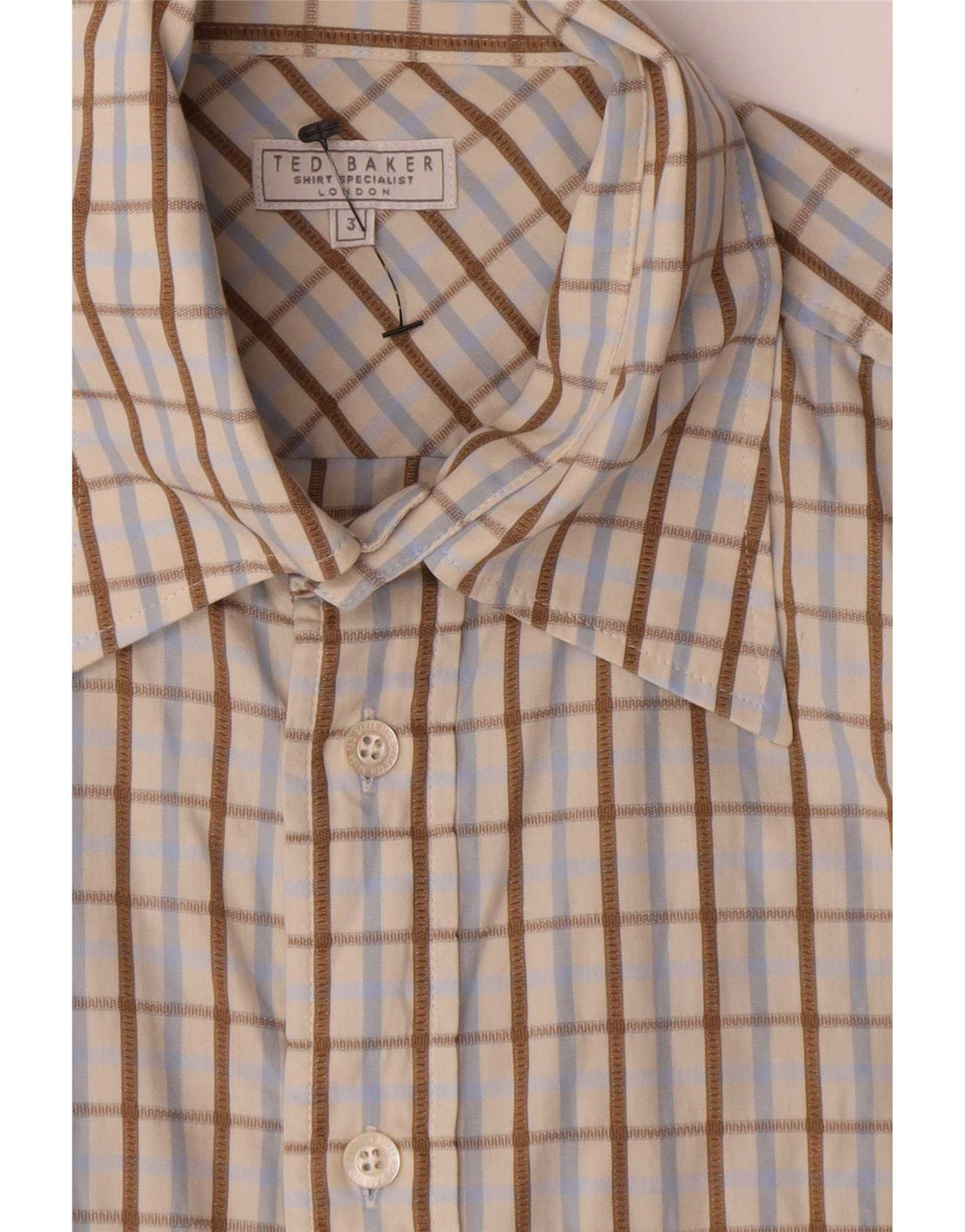Ted Baker Herrenhemd, Größe 3, mittelbeige, karierte Baumwolle