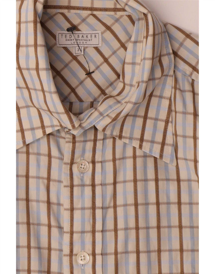 Ted Baker Herrenhemd, Größe 3, mittelbeige, karierte Baumwolle