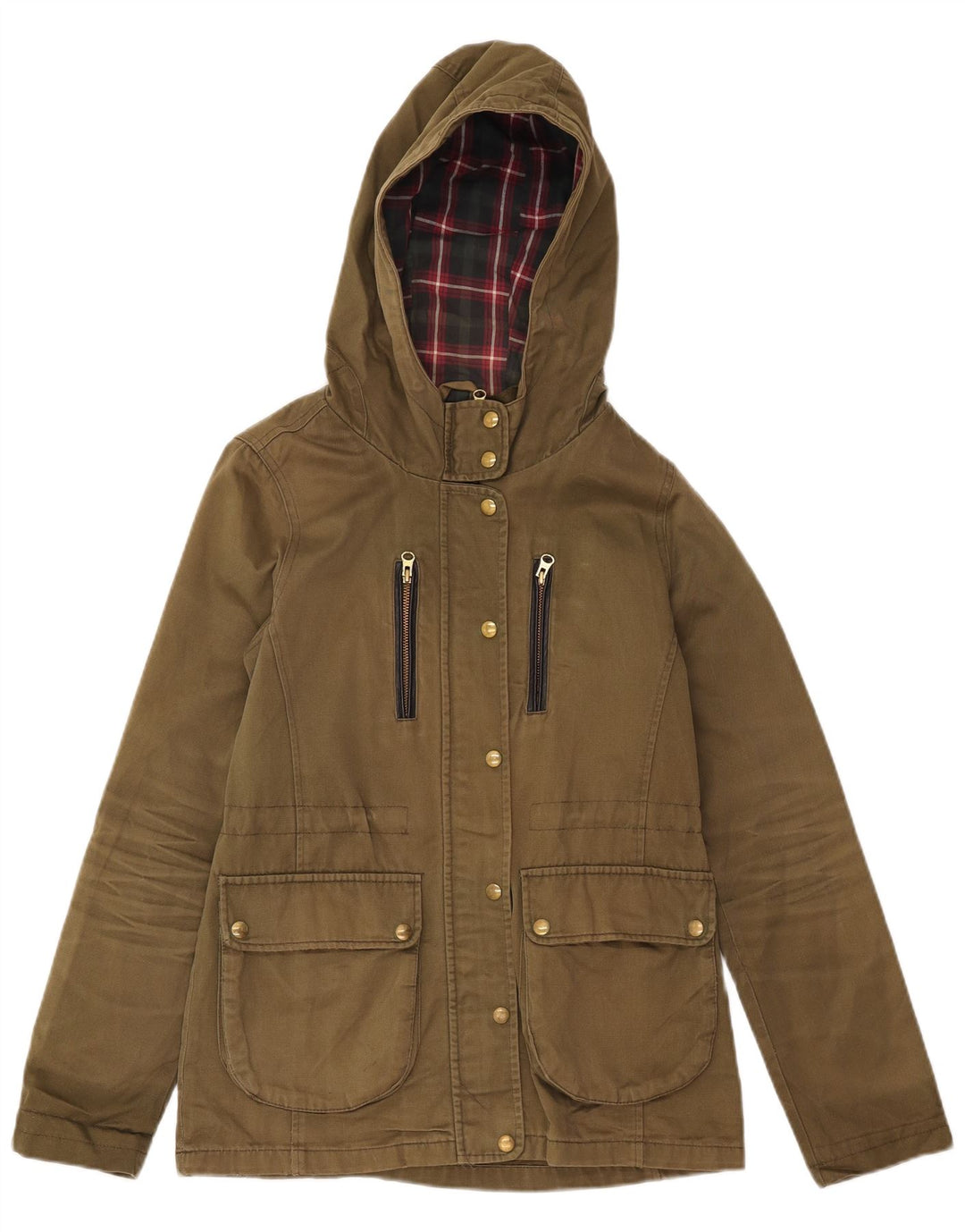 Topshop Damen-Utility-Jacke mit Kapuze, UK 10, Größe S, Khaki, Baumwolle