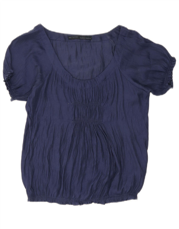 Zara Damen Bluse Top UK 12 Medium Marineblau